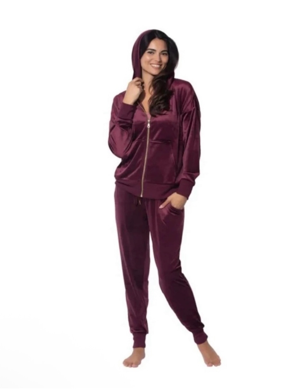 Felina Velvet Zip Hoodie & Jogger Set in Plum size Small